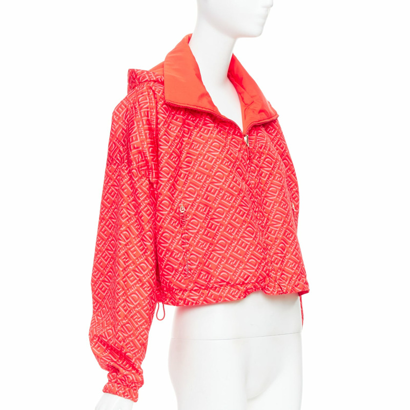 FENDI SKIMS red FF monogram print nylon cropped anorak windbreaker M-4