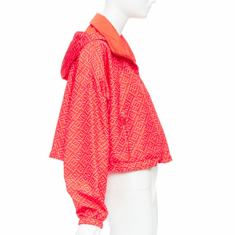 FENDI SKIMS red FF monogram print nylon cropped anorak windbreaker M-5
