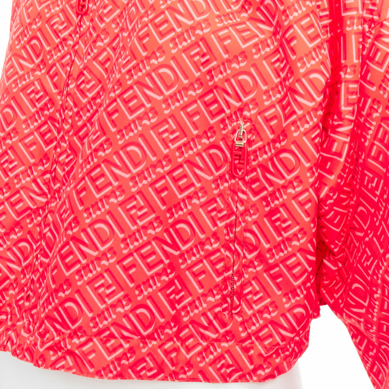 FENDI SKIMS red FF monogram print nylon cropped anorak windbreaker M-9