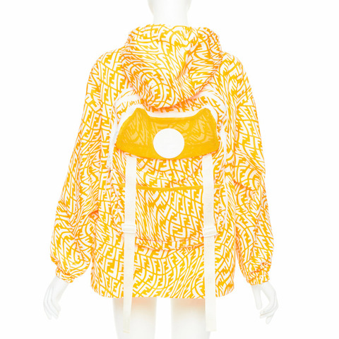 FENDI Vertigo Reversible yellow white swirl logo print hooded windbreaker S
