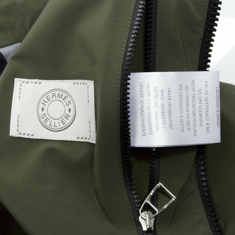 HERMES Ponant khaki polyamide blend black trim zip up hooded windbreaker S-8