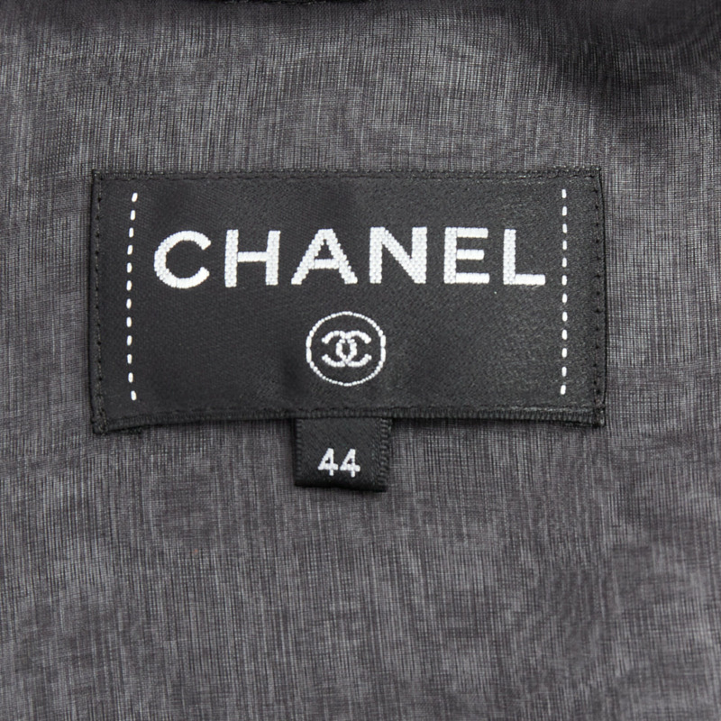 rare CHANEL black sheer silk Victorian ruffle collar zip up bomber jacket-11