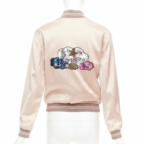 SAINT LAURENT 2016 Hedi Slimane blush satin Love sequin bomber FR36 S