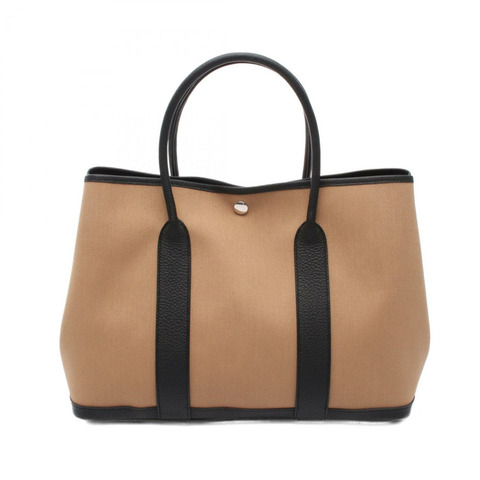 愛馬仕 HERMES Garden PM 手提包 帆布 皮革 Toile Military Negonda 女款包 棕色 黑