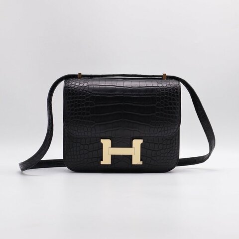 HERMES Mini constance 19 - 鱷魚皮黑金 B