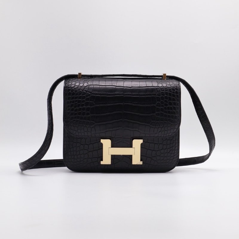 HERMES Mini constance 19 - 鱷魚皮黑金 B-0