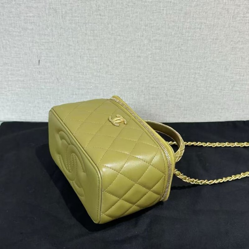 CHANEL 綠金金絲手柄手提斜背化妝盒子 16*10*8 全新閒置配件塵袋-2