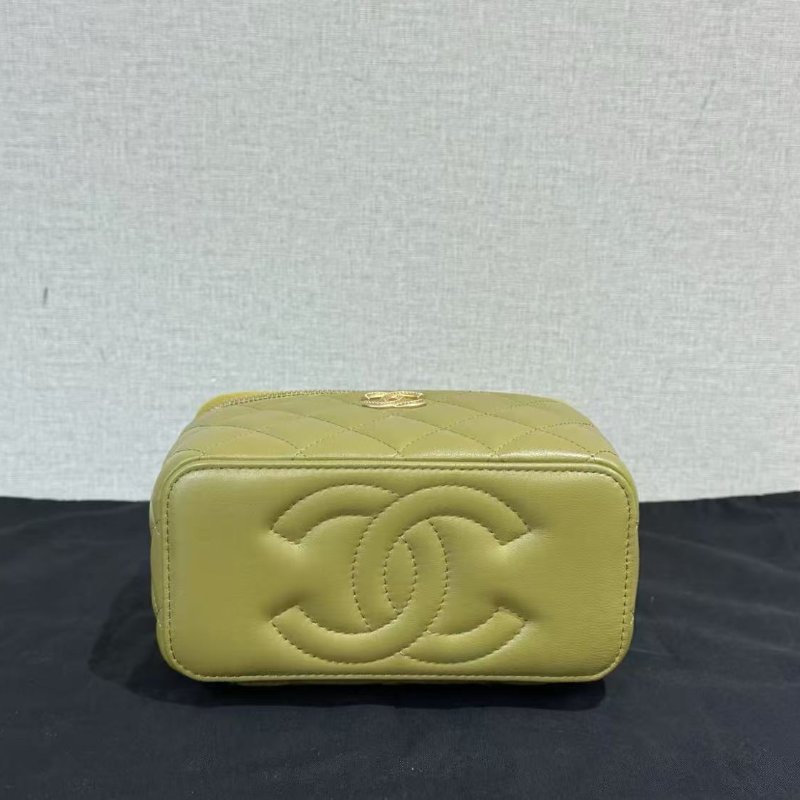 CHANEL 綠金金絲手柄手提斜背化妝盒子 16*10*8 全新閒置配件塵袋-3