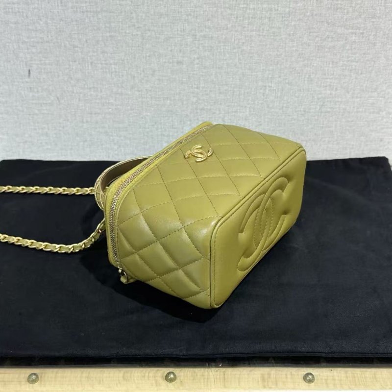 CHANEL 綠金金絲手柄手提斜背化妝盒子 16*10*8 全新閒置配件塵袋-4