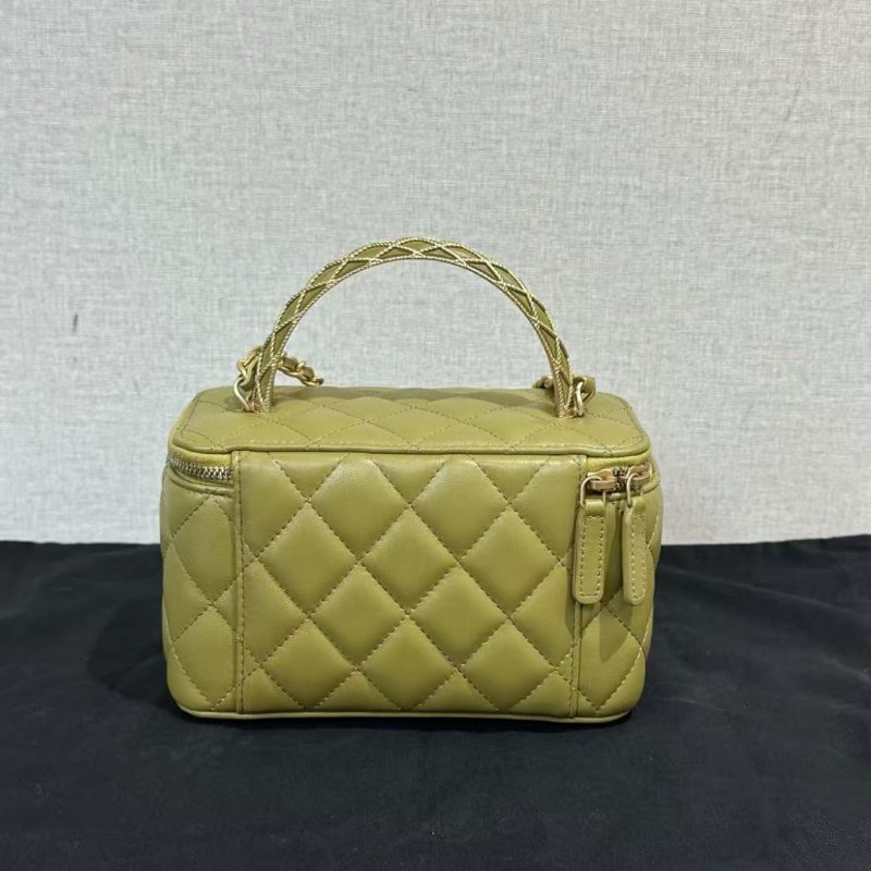 CHANEL 綠金金絲手柄手提斜背化妝盒子 16*10*8 全新閒置配件塵袋-5