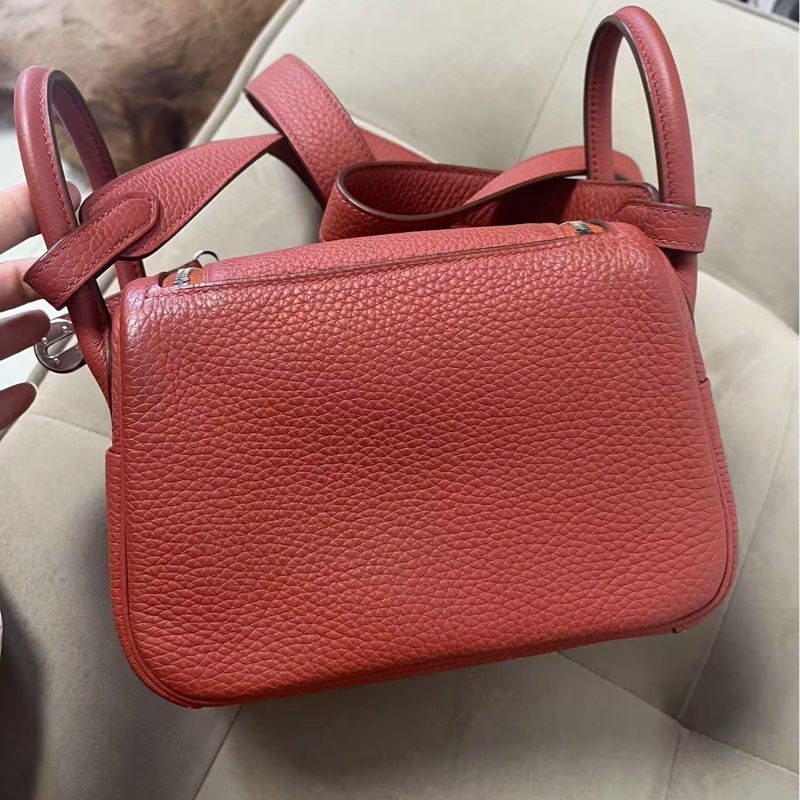🌟Hermes🌈Mini Lindy一代❤️磚紅色銀扣❤️99就🌟TC皮🌟閑置🌟貼膜在🌟-9