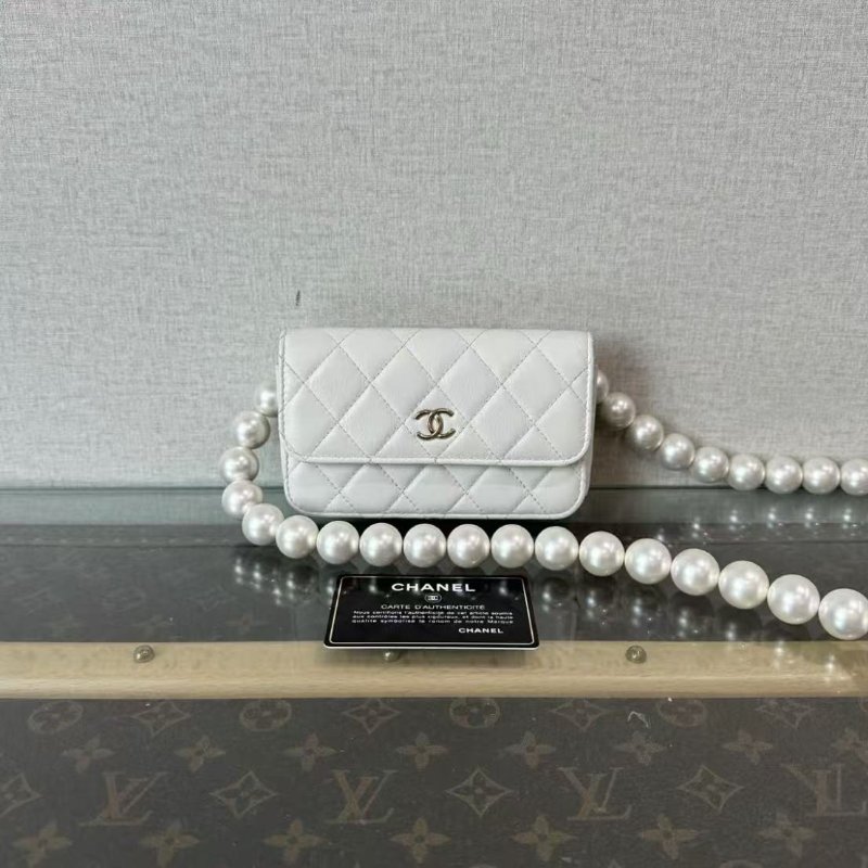 CHANEL 白金 mini珍珠鏈條woc肩背包 15*9*2 98新配件保卡塵袋-0