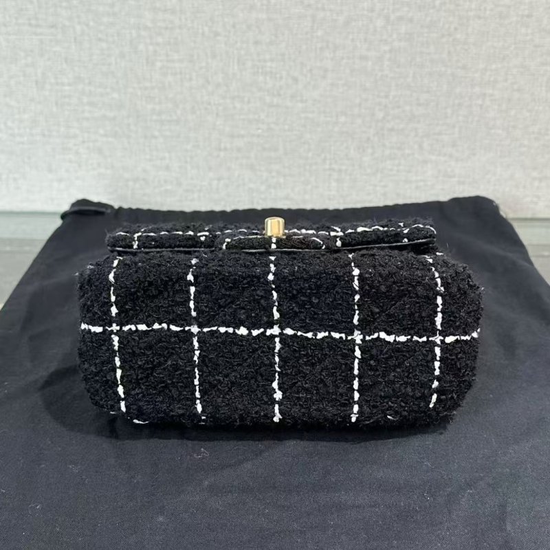 CHANEL 黑白毛呢金球方胖子肩背斜背包 17*13*7 98新 配件塵袋-2