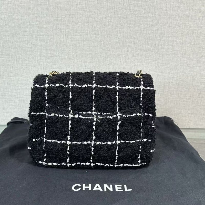 CHANEL 黑白毛呢金球方胖子肩背斜背包 17*13*7 98新 配件塵袋-4
