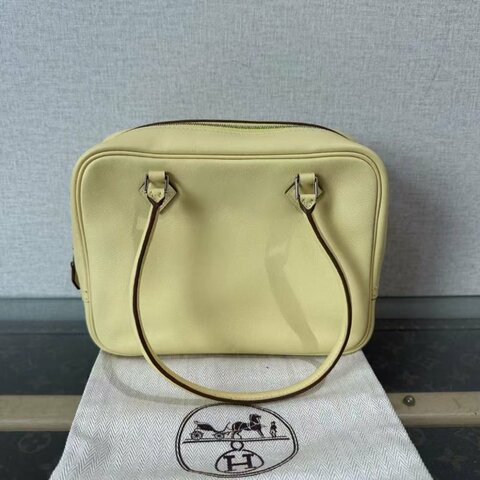 HERMES plume mini小雞黃 銀扣手提包 20*15*7 98新配件塵袋