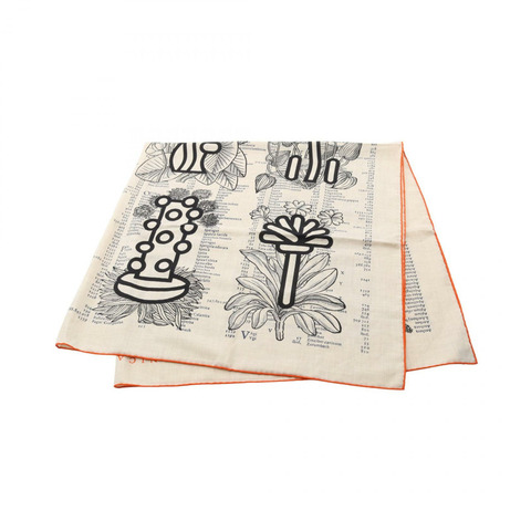 HERMES Carre140 BOTANICA GRAFICA 圍巾 絲綢 羊絨 米色 橙色 二手 女士
