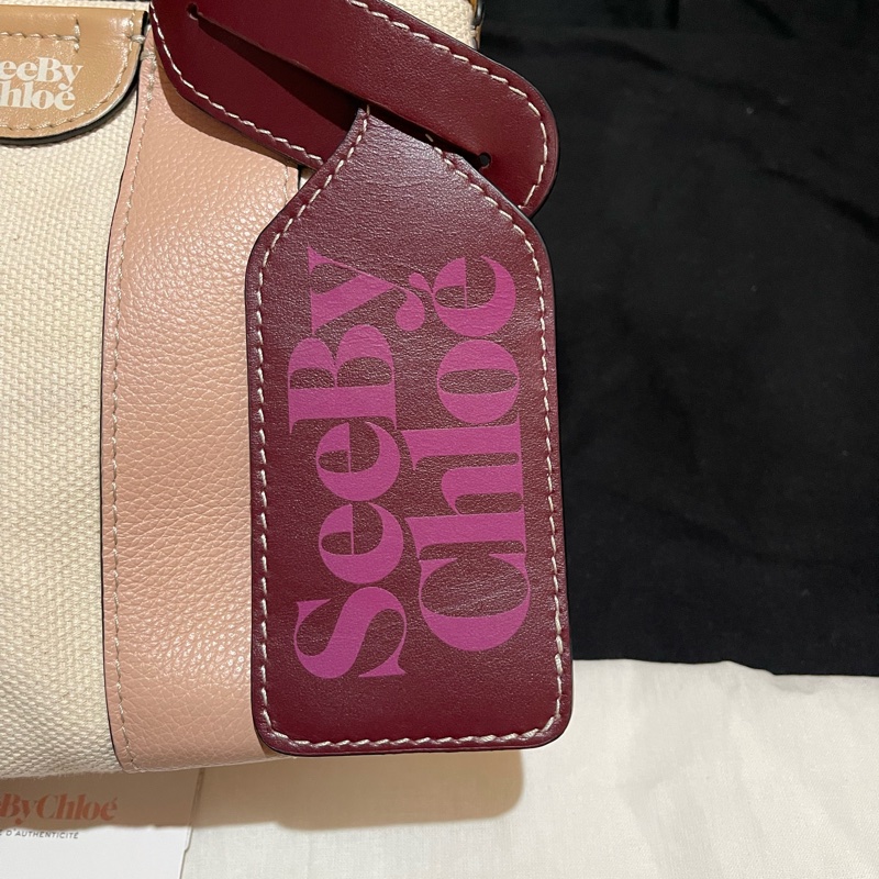 See By Chloe帆布拼接皮革手提側背包-3