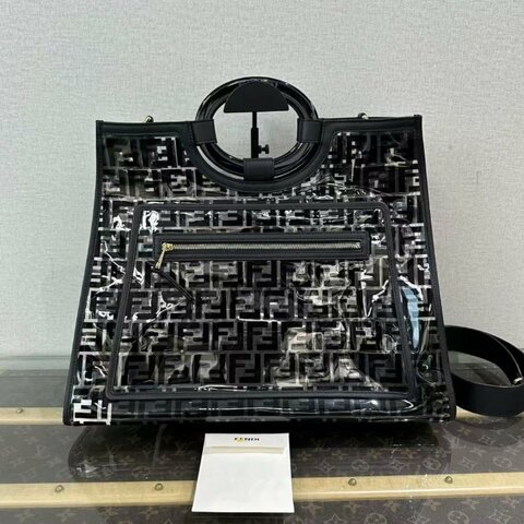 Fendi runaway黑金透明手提斜背托特包 44*35*18 98新