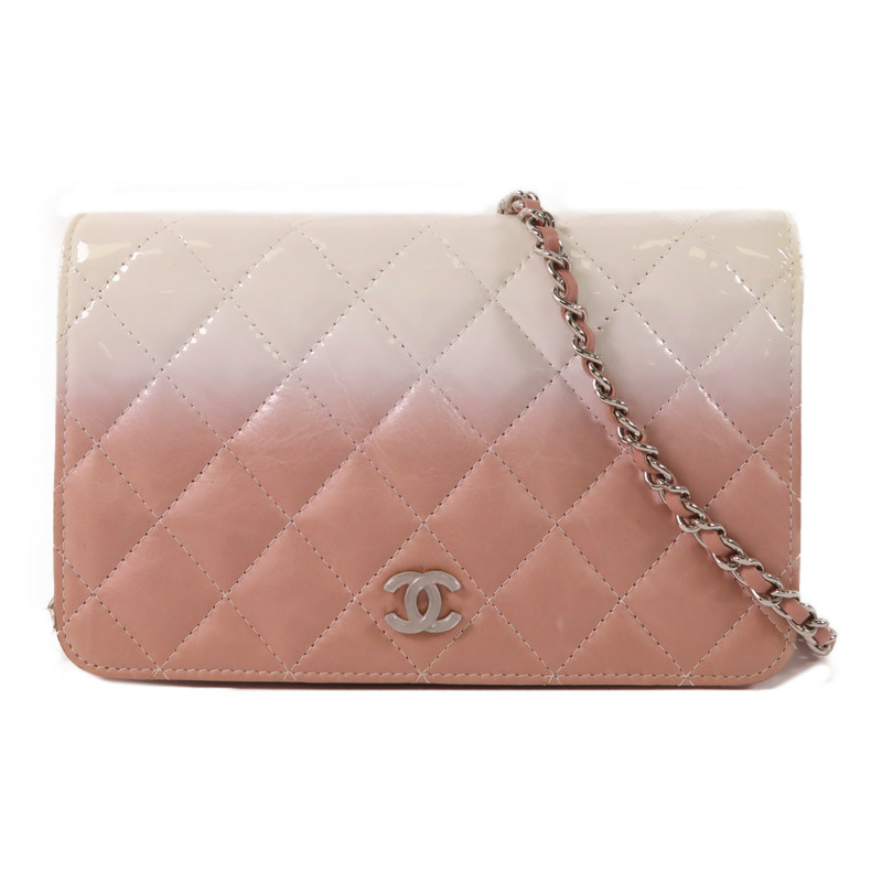CHANEL 漆皮皮革/牛皮皮革WOC Wallet On Chain銀扣鏈帶肩背袋-0