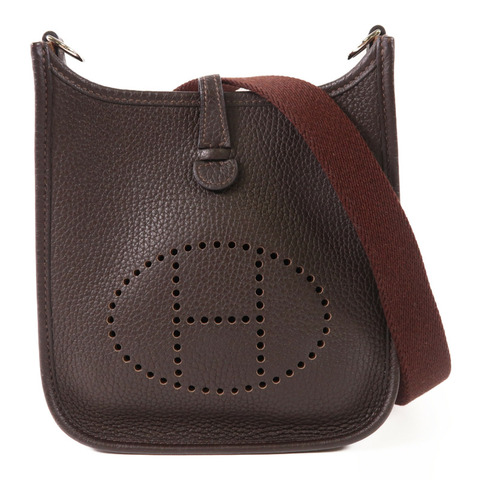 HERMES Clemence皮革Evelyne TPM銀扣肩背袋Ebene