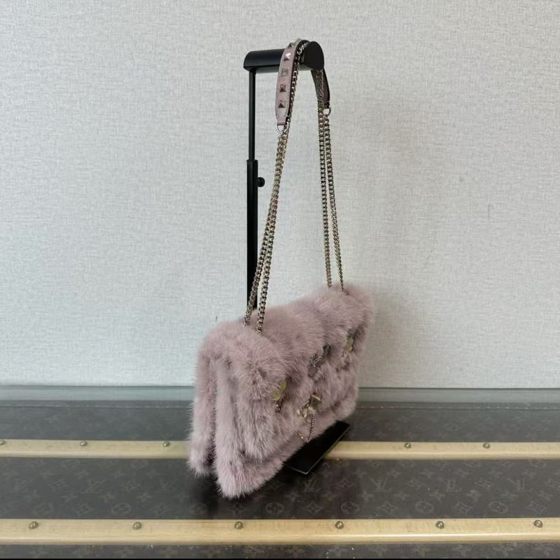 ✨VALENTINO 毛絨金扣花朵鉚釘 24*16*6 98新-2