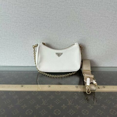 ✨PRADA 白色十字紋牛皮三合一 mini肩背斜背包 18*9*5 99新 配件塵袋