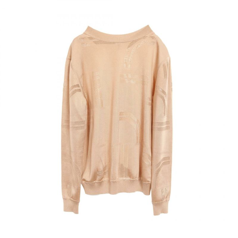 HERMES In Desordre Finesse Twillaine 毛衣絲綢棕色米色二手女款 38 碼-1