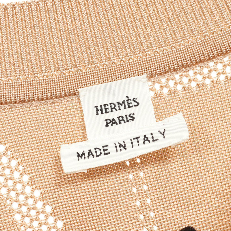 HERMES In Desordre Finesse Twillaine 毛衣絲綢棕色米色二手女款 38 碼-2