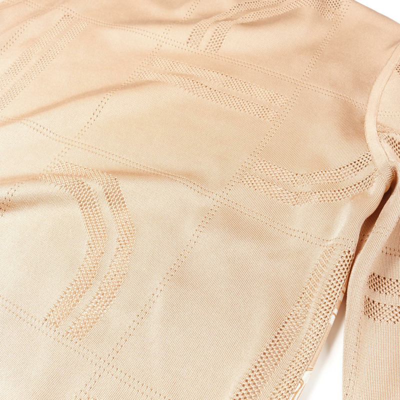 HERMES In Desordre Finesse Twillaine 毛衣絲綢棕色米色二手女款 38 碼-4
