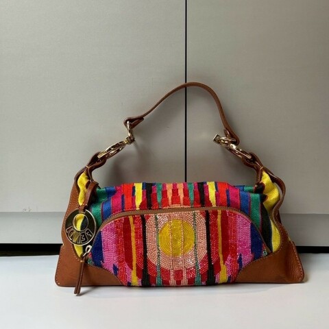 Fendi 彩色珠珠刺繡布單肩側包