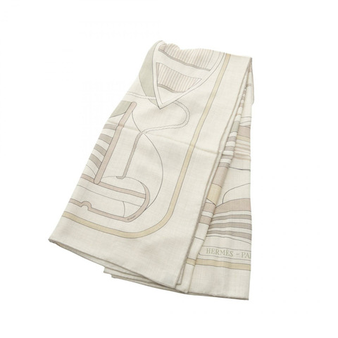 HERMES Carre140 THALASSA 圍巾 絲綢 羊絨 米色 二手 女士