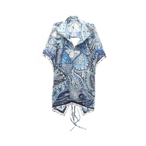 HERMES Petite Hlios Le Jardin de la Maharani 圍巾真絲藍色二手女式