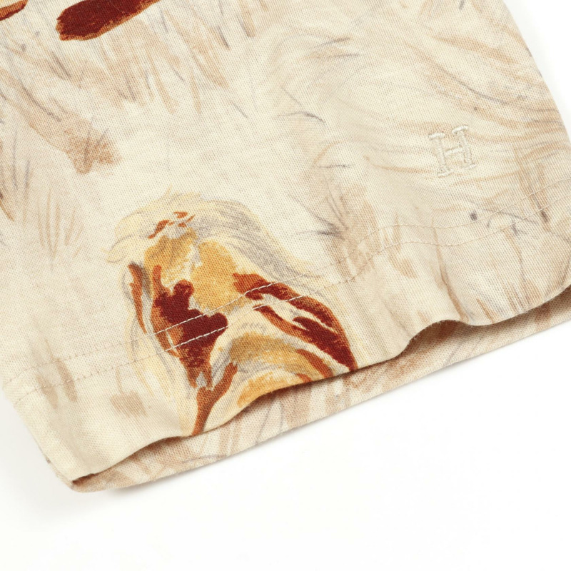 愛馬仕半袖T恤衫，獅子圖案，棉質，米色，二手，女款S碼-5