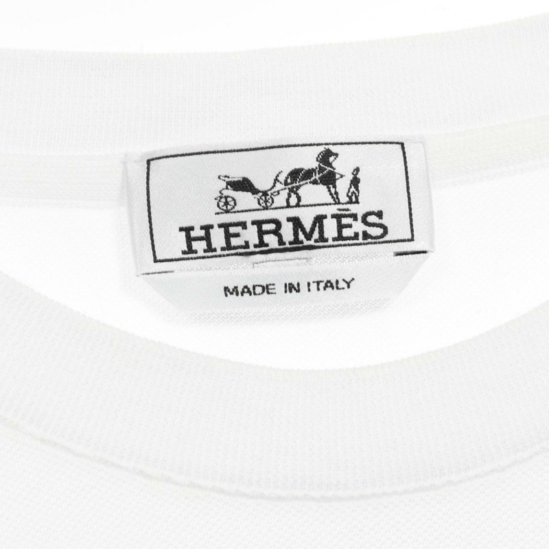 HERMES H 刺繡口袋 T 卹棉白色二手男士 L 碼-2
