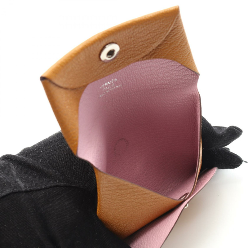 HERMES Bastia Verso 零錢包 Chevre 皮革玫瑰五彩紙屑芝麻二手 SHW Z-2