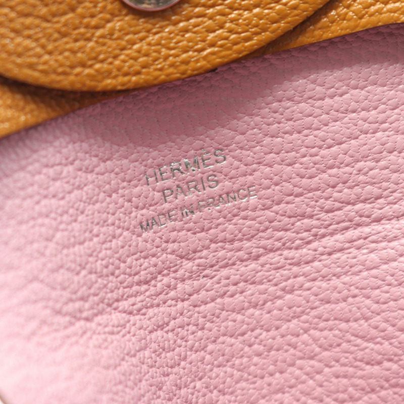 HERMES Bastia Verso 零錢包 Chevre 皮革玫瑰五彩紙屑芝麻二手 SHW Z-3