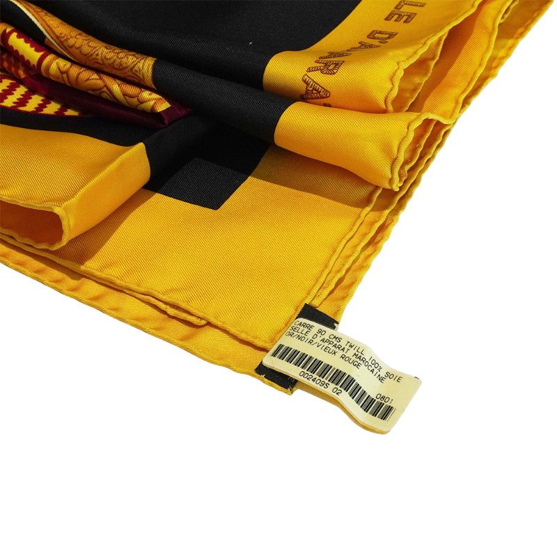 Hermes Carre 宮廷風格馬鞍圖騰絲巾/方巾-90cm(紫/黃/紅)-1