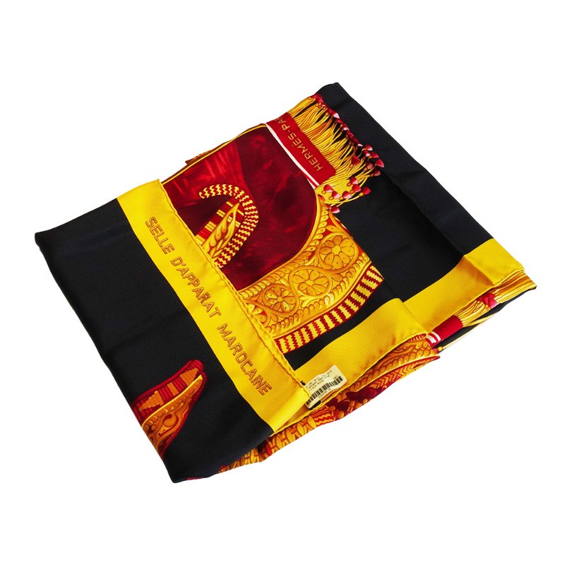 Hermes Carre 宮廷風格馬鞍圖騰絲巾/方巾-90cm(紫/黃/紅)-3