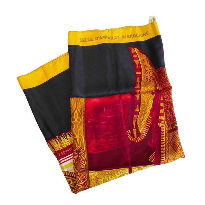 Hermes Carre 宮廷風格馬鞍圖騰絲巾/方巾-90cm(紫/黃/紅)-4