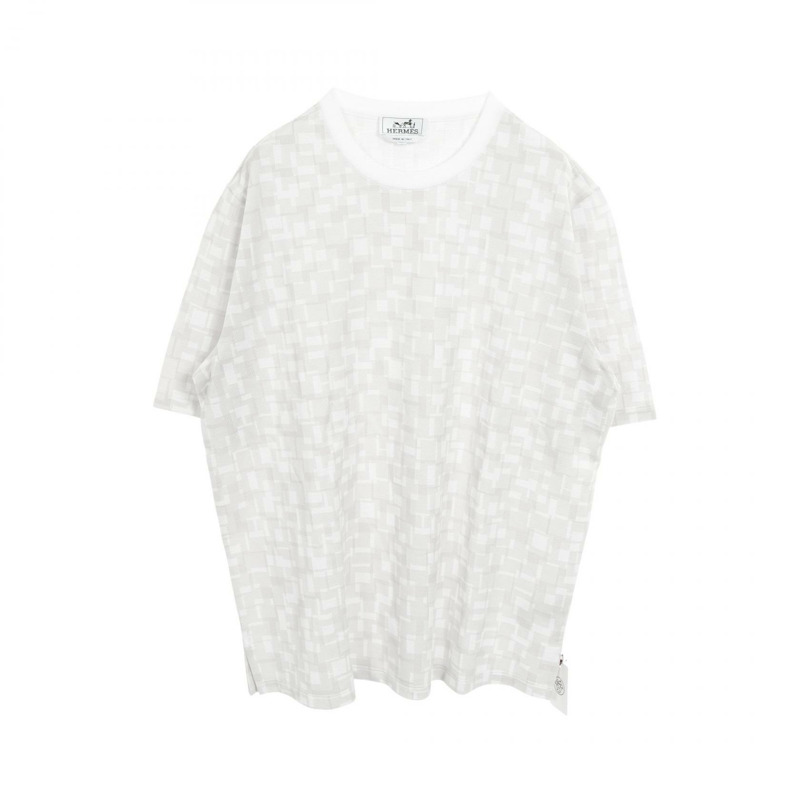 HERMES Calques en H T卹 H557990HA 棉質 灰色 白色 二手 男款 L 碼-0