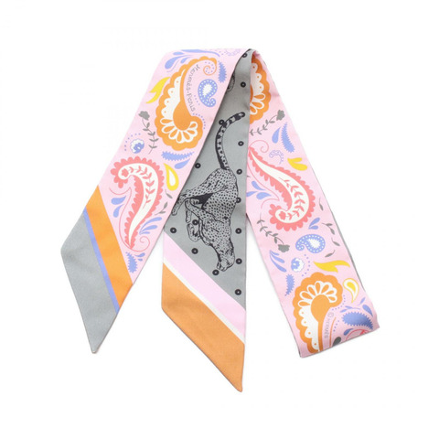HERMES Twilly GUEPARDS BANDANA 圍巾 絲綢 粉紅色 多色 二手 女士