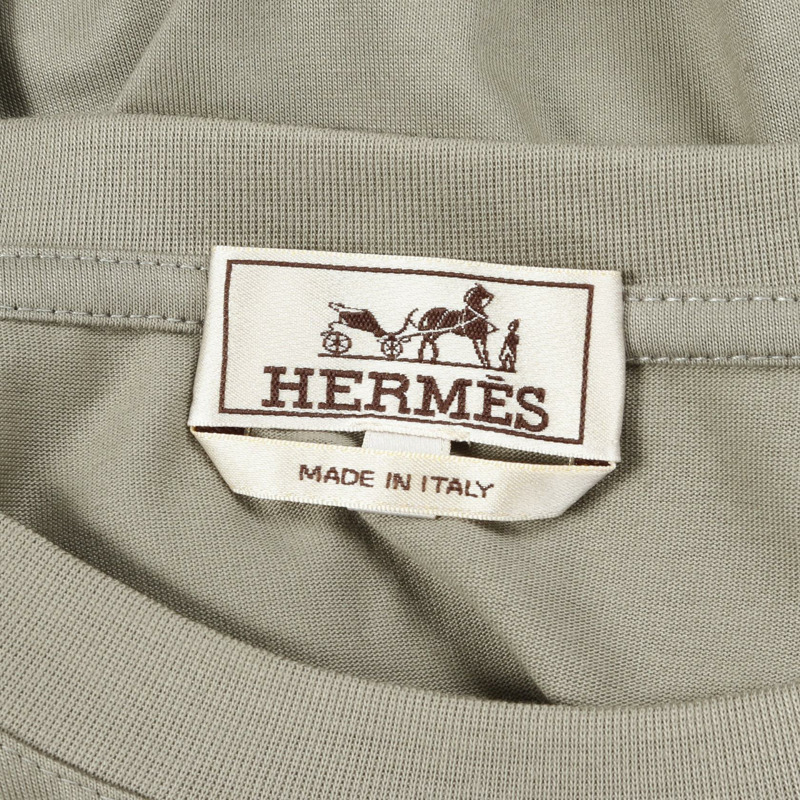 愛馬仕技巧遊戲皮革貼片 T 卹棉質綠色二手男款 L 碼-2