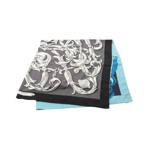 HERMES Carre140 LE MORS A LA CONETABLE 圍巾 絲綢 羊絨 綠灰色 二手 女士