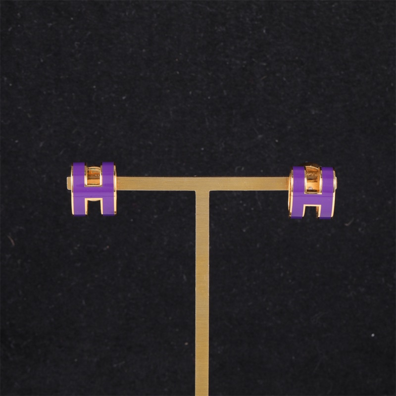 HERMES(愛馬仕)  合金 Pop H 耳環 小號 金色 紫色-0