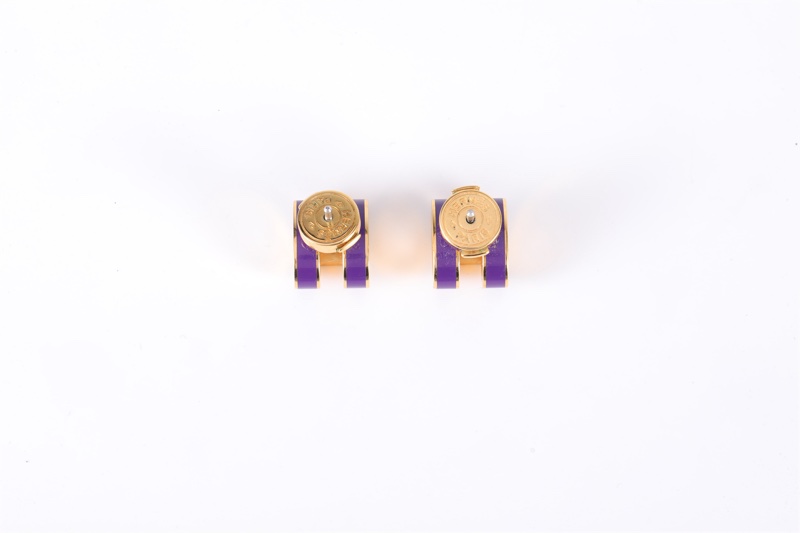 HERMES(愛馬仕)  合金 Pop H 耳環 小號 金色 紫色-4