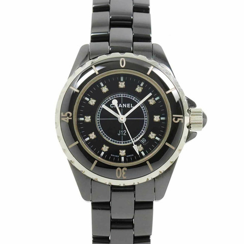 香奈兒 CHANEL J12 33mm H1625 女士手錶 12P 鑽石日期黑色陶瓷石英