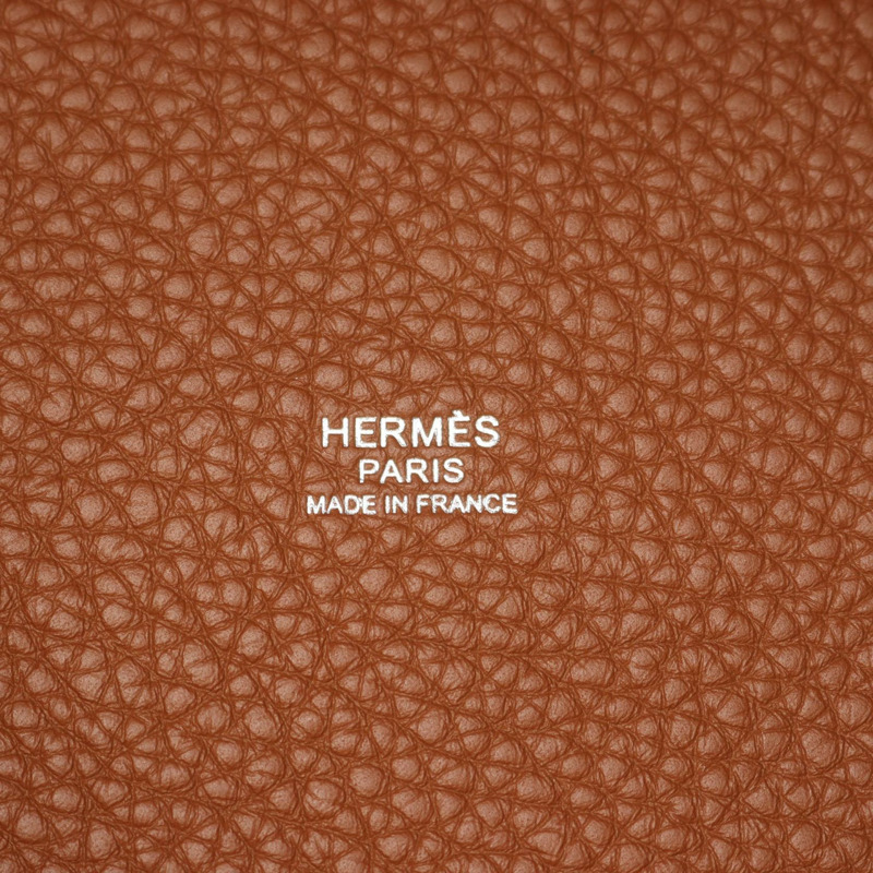 愛馬仕 Picotin Lock 中型手提包 Clemence 皮革 棕色 金色 二手 女款 B SHW-3