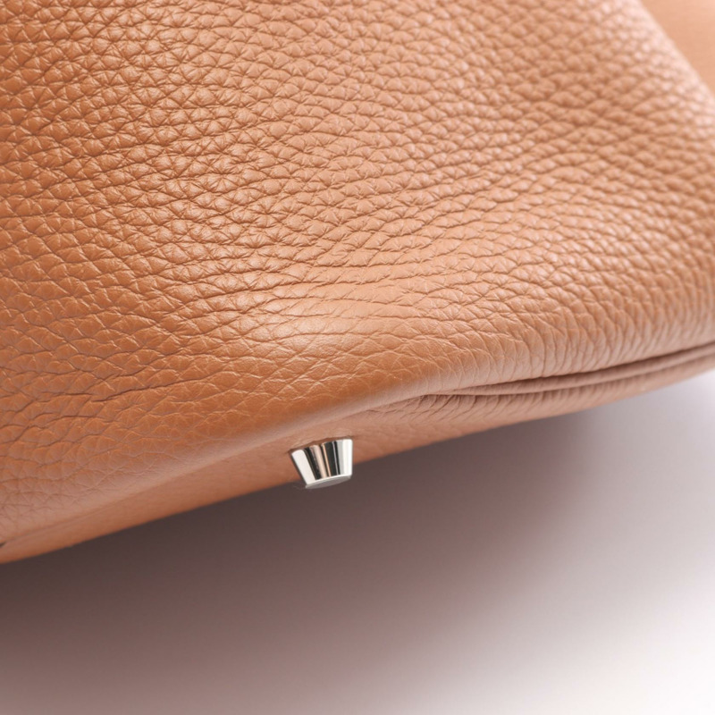 愛馬仕 Picotin Lock 中型手提包 Clemence 皮革 棕色 金色 二手 女款 B SHW-5