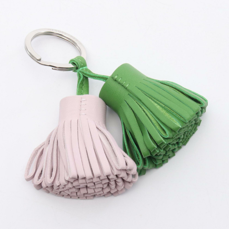 愛馬仕 Carmen Unodos 吊飾 Agneau milo 皮革 綠色 粉紅色 二手 女士 SHW-1