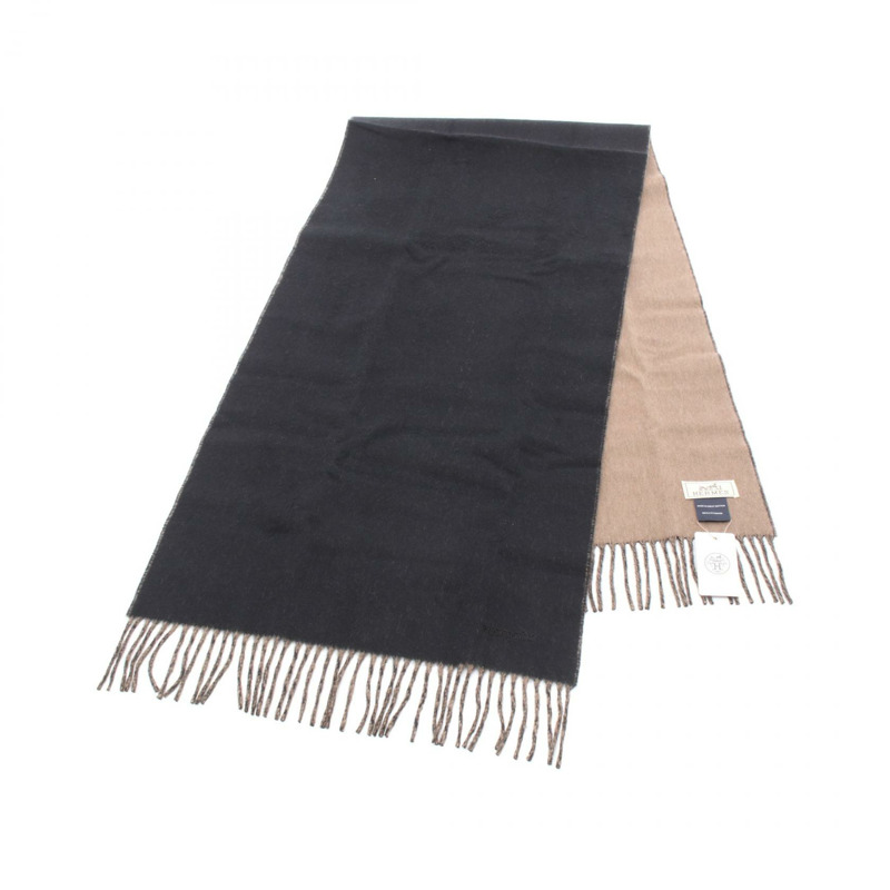 愛馬仕 Recto Verso 羊絨圍巾,黑色/棕色,二手,男女通用-0